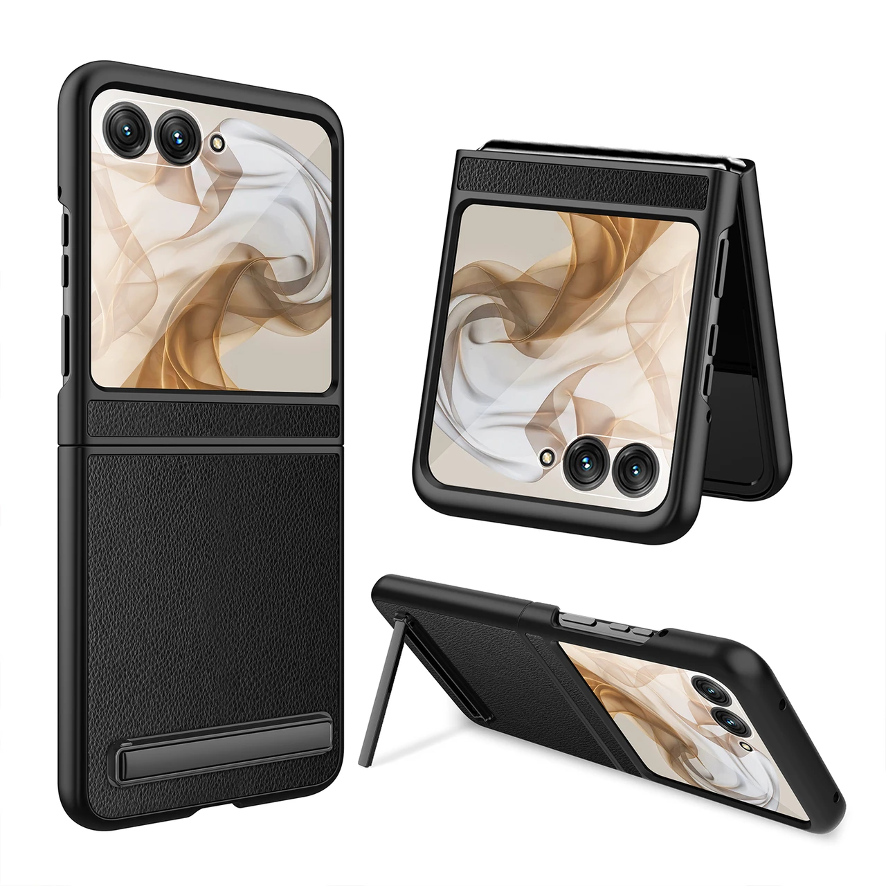 For Motorola Razr 50 Litchi Leather Stand Case Foldable Shockproof Cover