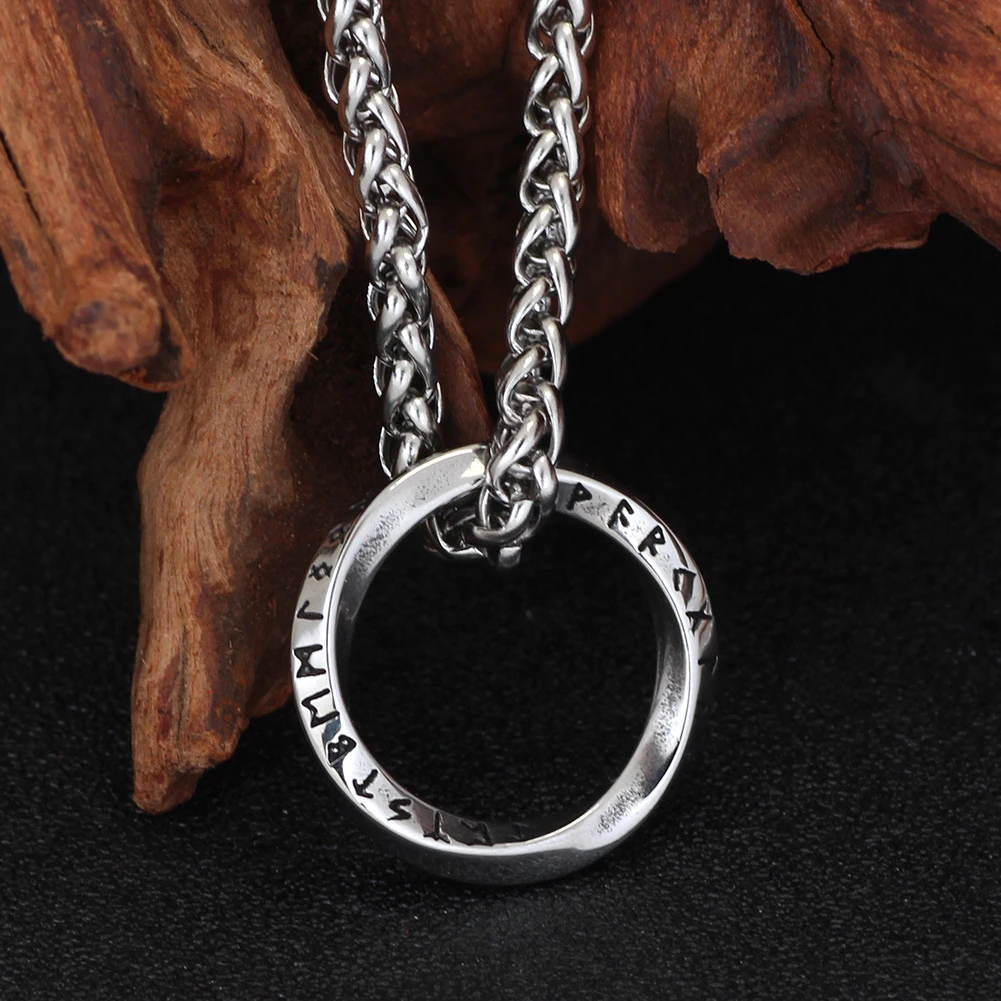 Men's Nordic Viking Stainless Steel Rune Circular Simple Retro Long Chain