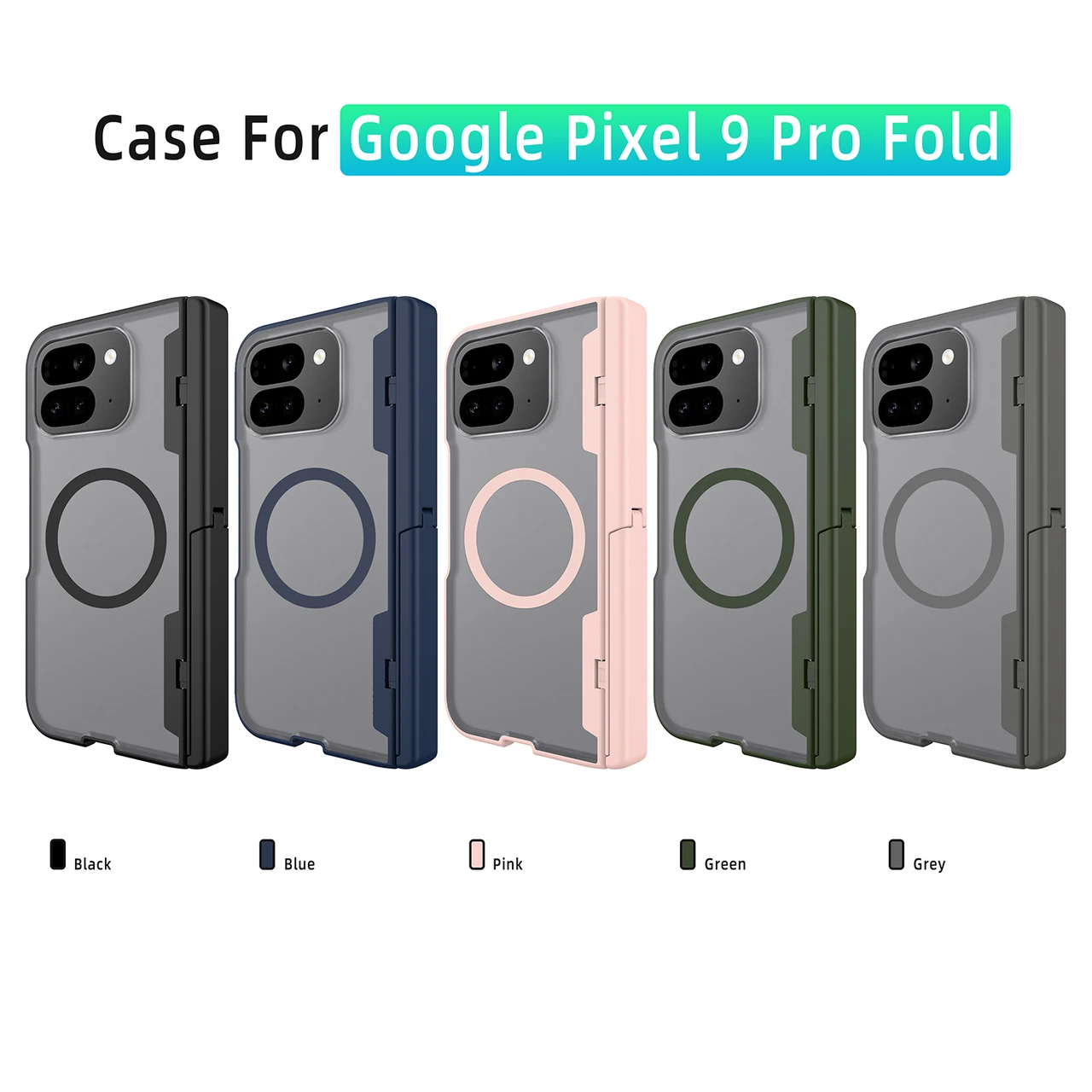 For Google Pixel 9 Pro Fold Hinge Case Magnetic Ring Charging Cover