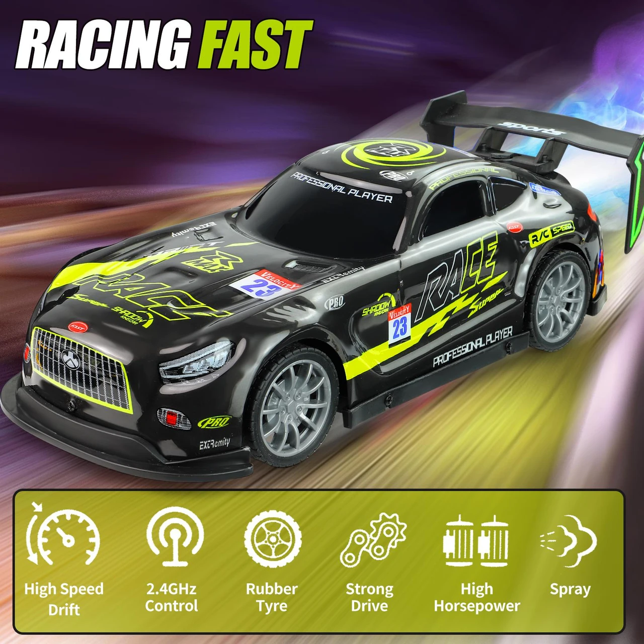 1:16 Alloy Drift RC Car - 4WD Remote Control Car with LED Lights, High-Performance Drift Tires, and Turbo Boost for Maximum Speed