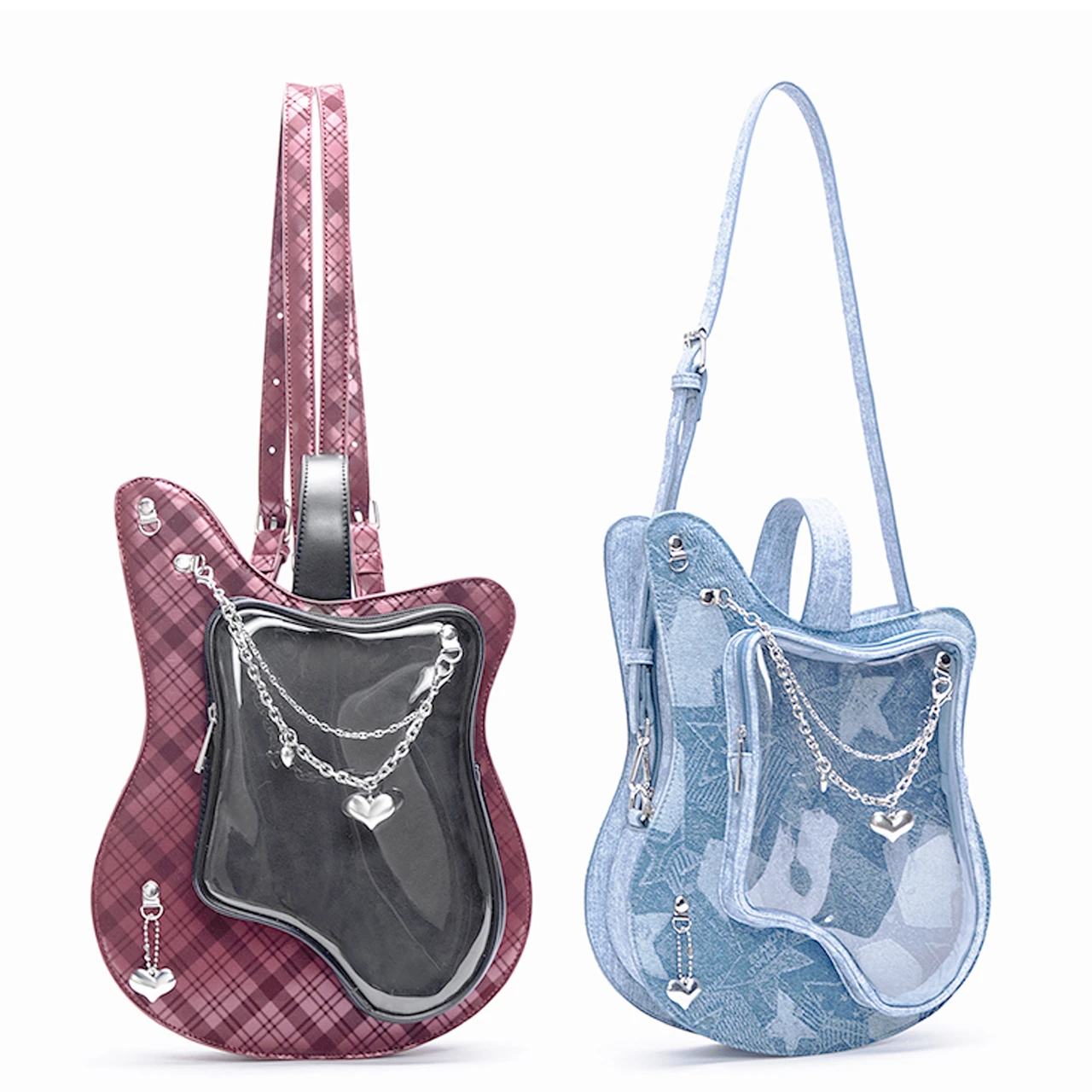 Itabag Y2K Rock Style Heart Backpack With Chain Strap For Casual Use