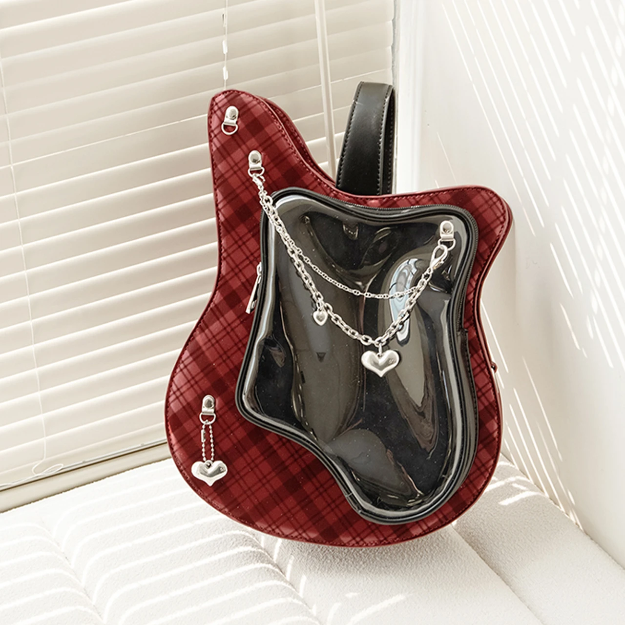 Itabag Y2K Rock Style Heart Backpack With Chain Strap For Casual Use