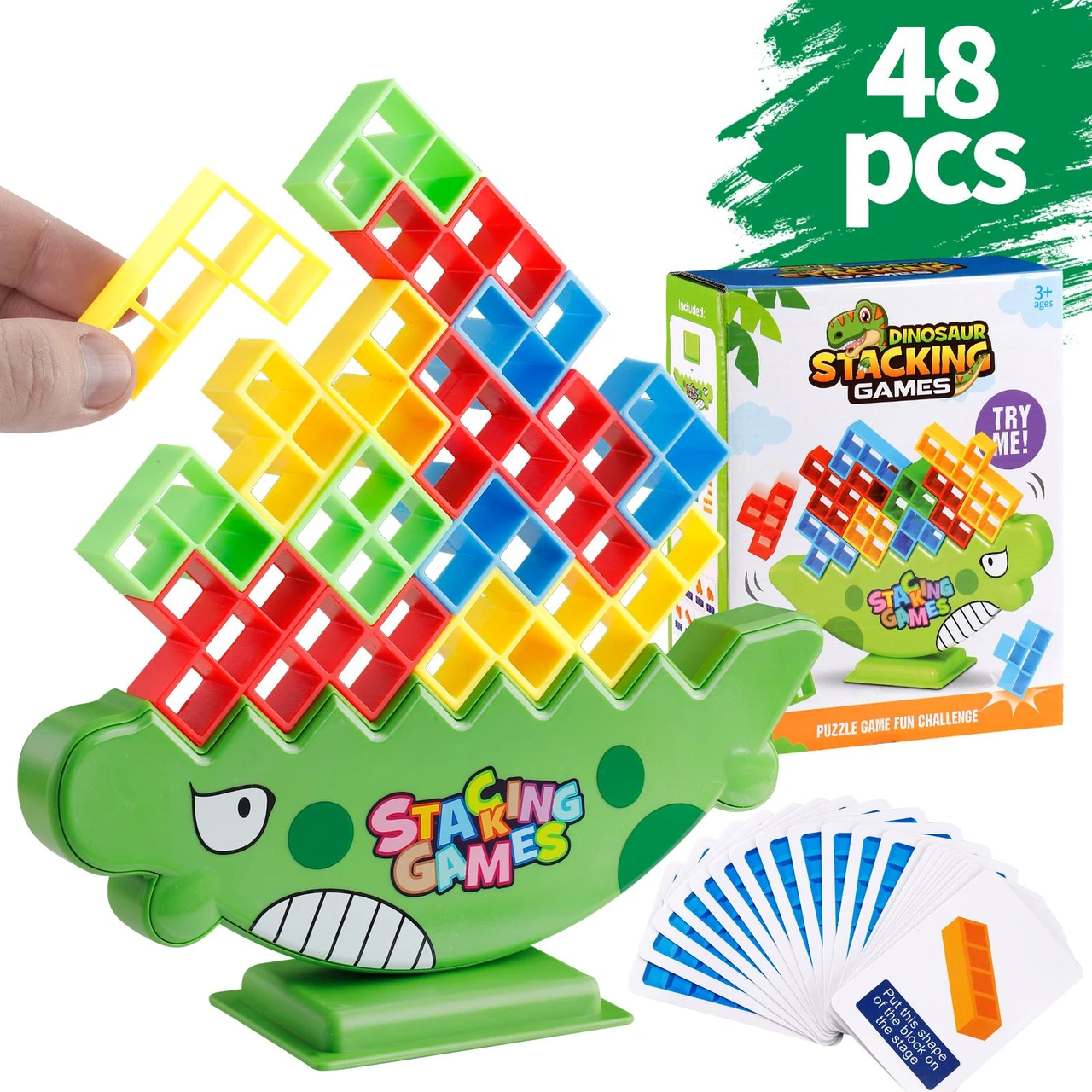48 Pcs Balance Tetra Tower Game, Stack Attack game, educational toy for boys and girls, team-building blocks for children and adults.