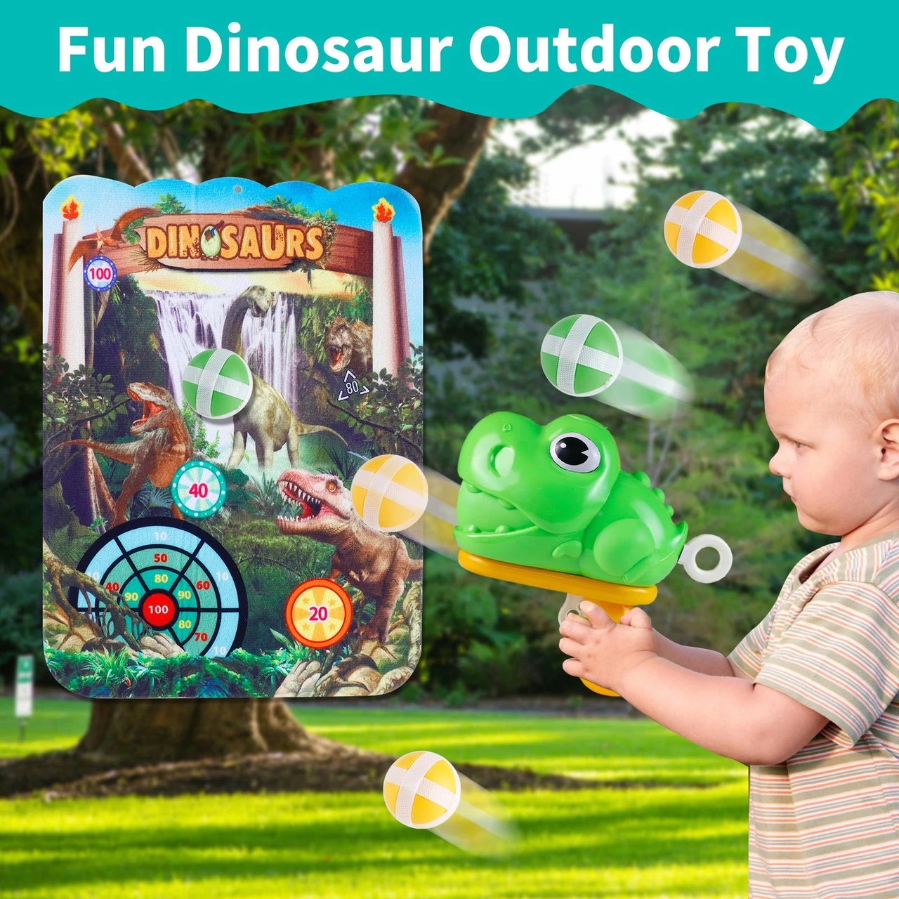Dinosaur Dartboard Toy for Kids- Sticky Ball Dart Kit, Ideal for Interactive Indoor and Outdoor Games, Boosting Children's Entertainment and Skills