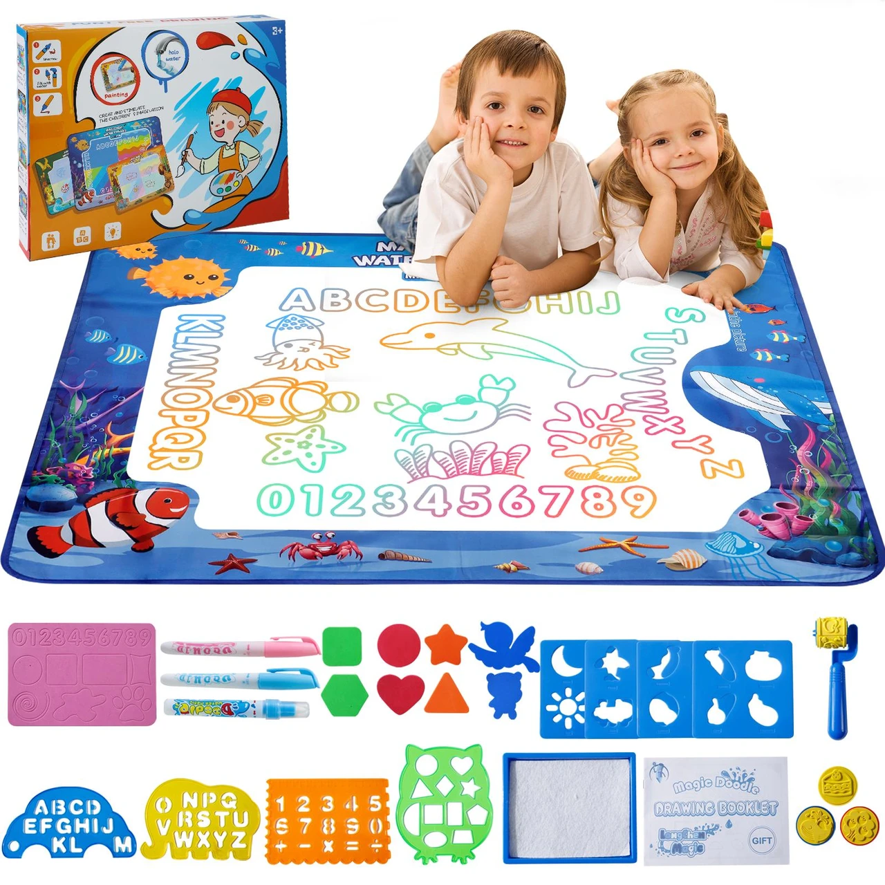 Magic Water Doodle Mat - Educational Drawing & Writing Toy for Kids, Ideal for Toddlers and Children Ages 2-7, Gift for Boys & Girls, Includes Magic Pens for Creative Fun