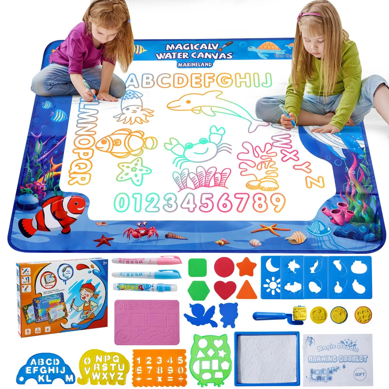 Magic Water Doodle Mat - Educational Drawing & Writing Toy for Kids, Ideal for Toddlers and Children Ages 2-7, Gift for Boys & Girls, Includes Magic Pens for Creative Fun