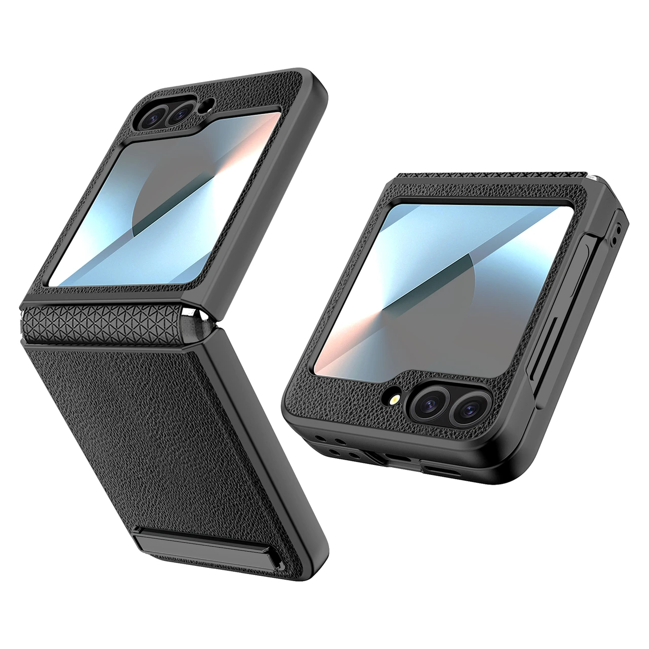For Samsung Galaxy Z Flip6 Full Coverage Litchi Texture Stand Case