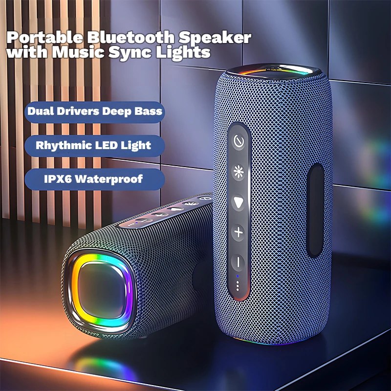Portable Waterproof Bluetooth Speaker with RGB Lights and Bass