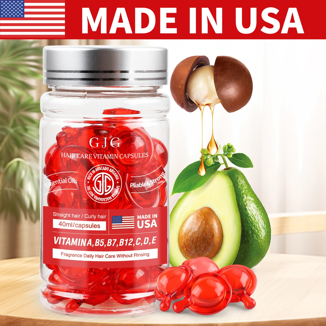 [MADE IN USA] Hair Care Vitamins Hair Treatment Serum 40 Capsules - No Rinse - Hair Oil for Frizzy for Women & Men