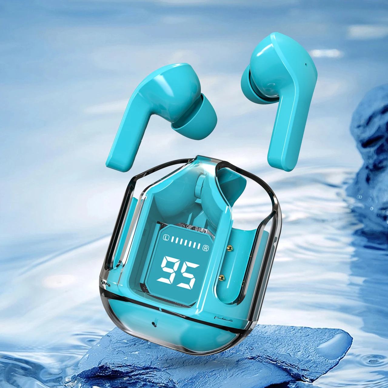 Transparent TWS Earbuds LED Display Stereo Wireless Charging Case