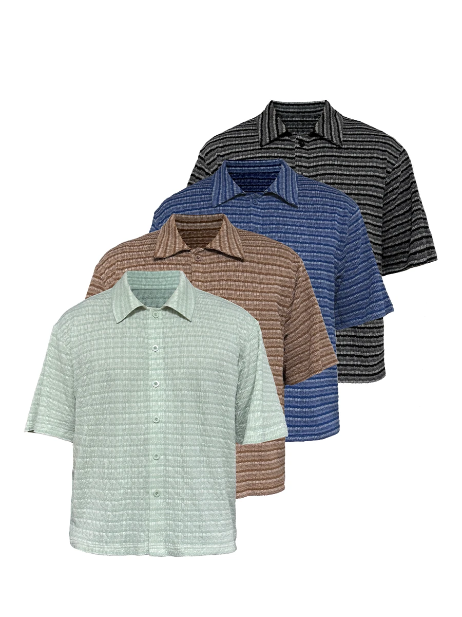 関送込 JCAESAR STRIPED KNITTED SHORT-SLEEVE SHIRT Jcaesar Striped Knitted Short-Sleeve Shirt | Summer Block