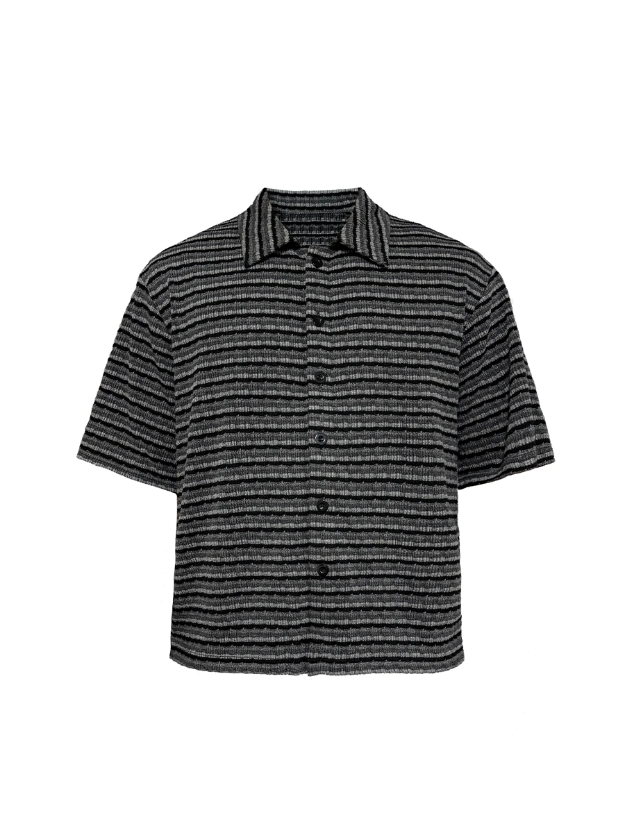 関送込 JCAESAR STRIPED KNITTED SHORT-SLEEVE SHIRT Jcaesar Striped Knitted Short-Sleeve Shirt | Summer Block