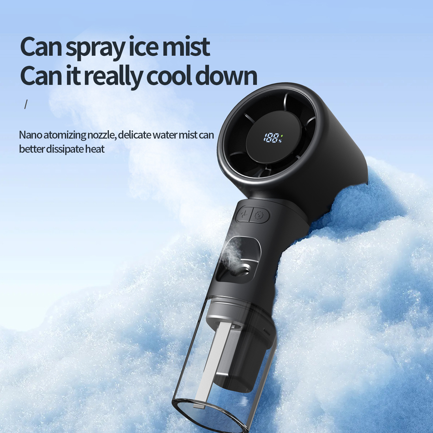 Turbo Mist Fan Handheld USB Rechargeable LED Display Stepless Speed-Cellmalls