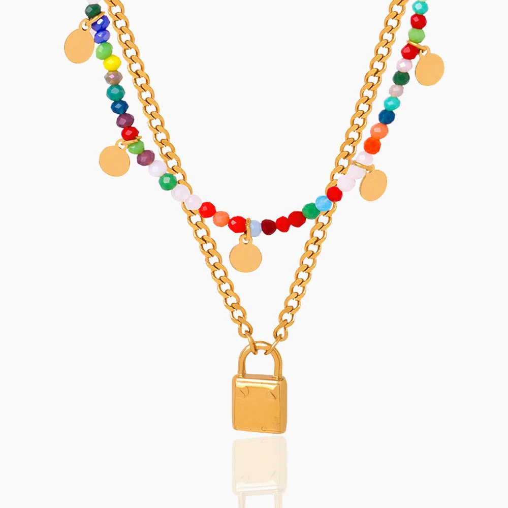 COLORFUL CUT GOLD LOCK NECKLACE