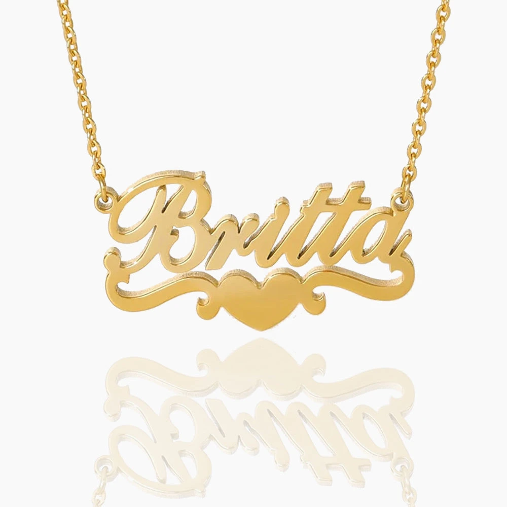 DOUBLE PLATED HEART NAME NECKLACE