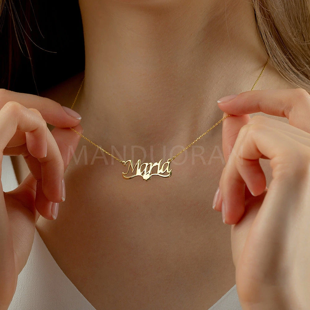 DOUBLE PLATED HEART NAME NECKLACE