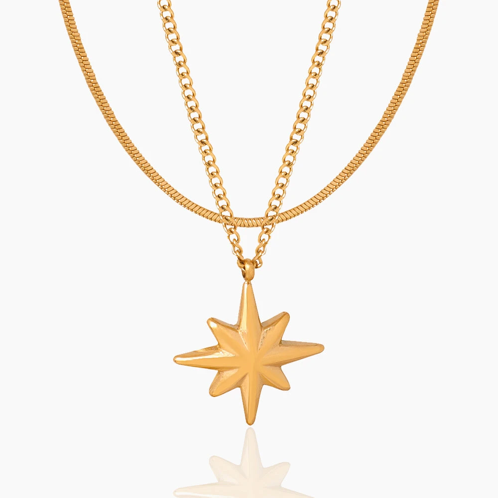EIGHT POINTED STAR PENDANT DOUBLE LAYERED NECKLACE