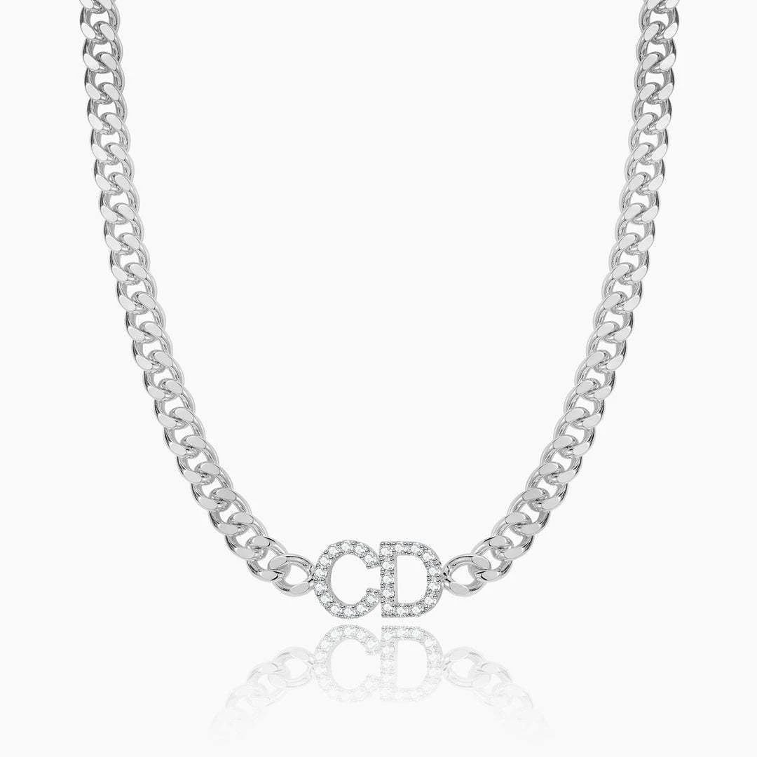 ICED INITIALS NECKLACE W/ CUBAN CHAIN