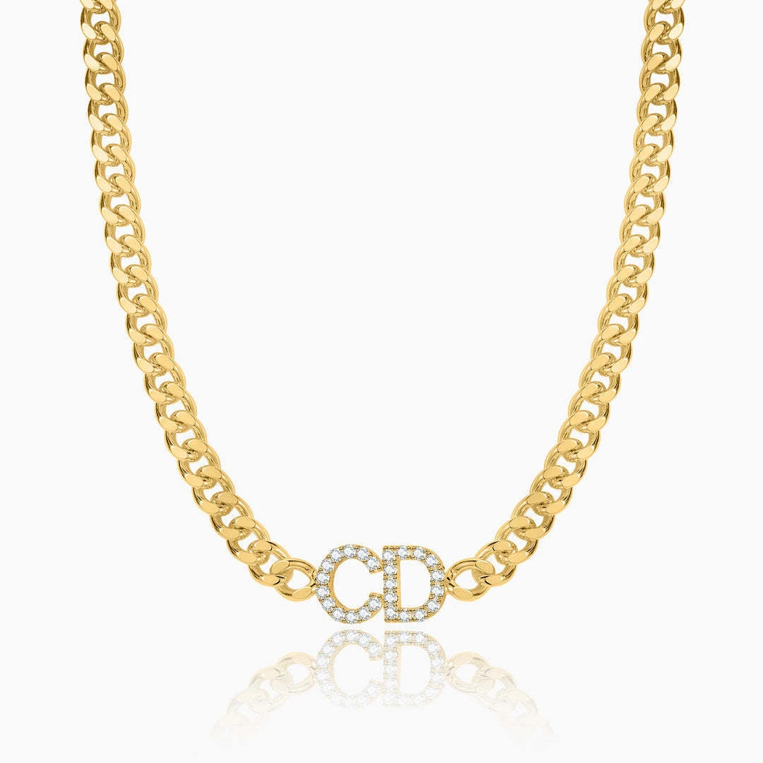 ICED INITIALS NECKLACE W/ CUBAN CHAIN