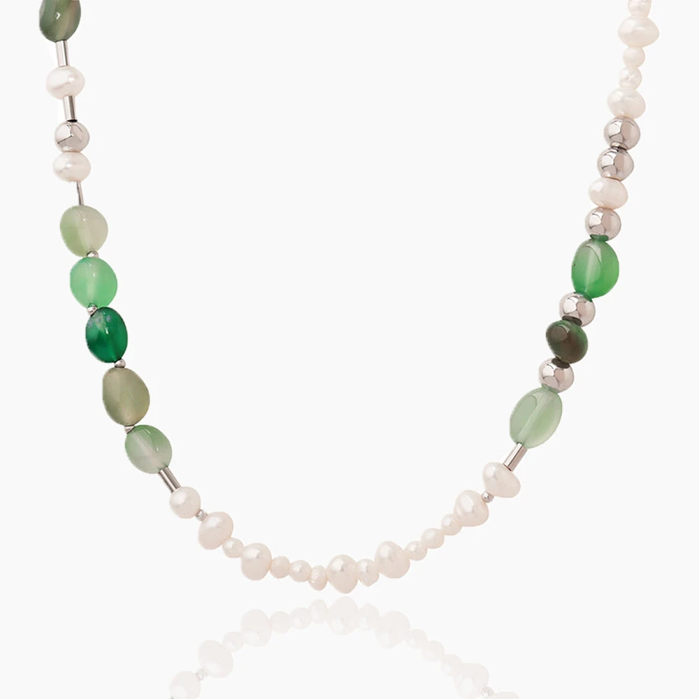 UNIQUE NATURAL STONE PEARL PATCHWORK NECKLACE