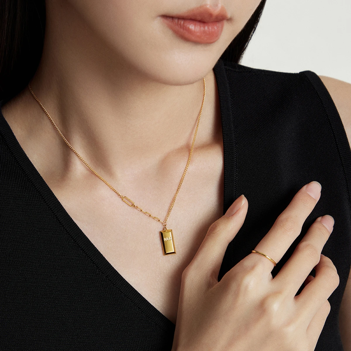 ING small gold brick small gold bar pure gold necklace pendant 10.39g