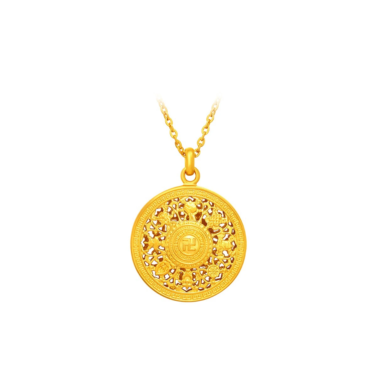 11.03g Eight Treasures Compass Gold Necklace with 'Fu' Character