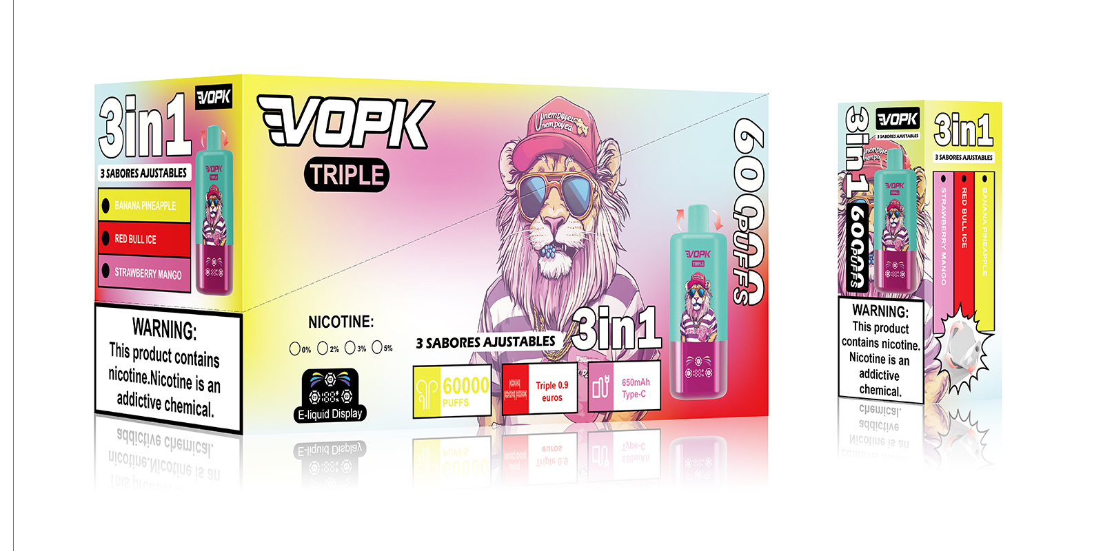 VOPK Triple 60000 Puff 60k 3 in 1 Flavor Newest Disposable Vape With LED Display Vaper Pen