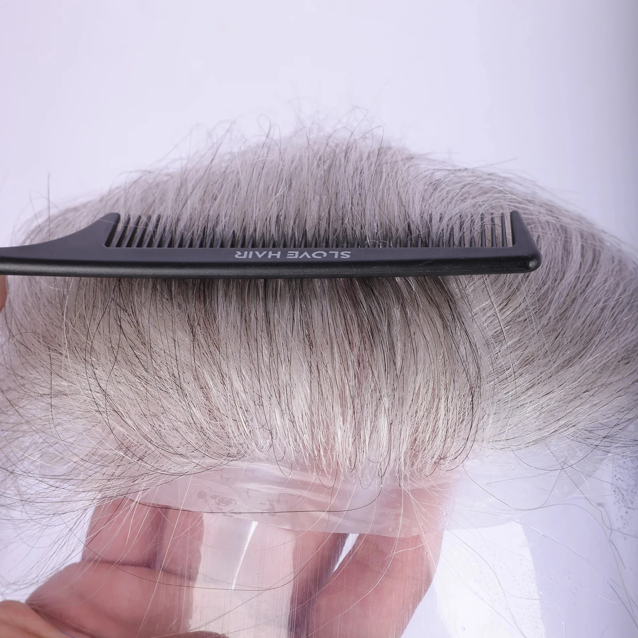 100% Human Hair Men Receding Hairline Forehead Toupee Super Soft V-loop Thin Skin PU Base Grey Hairpiece Topper