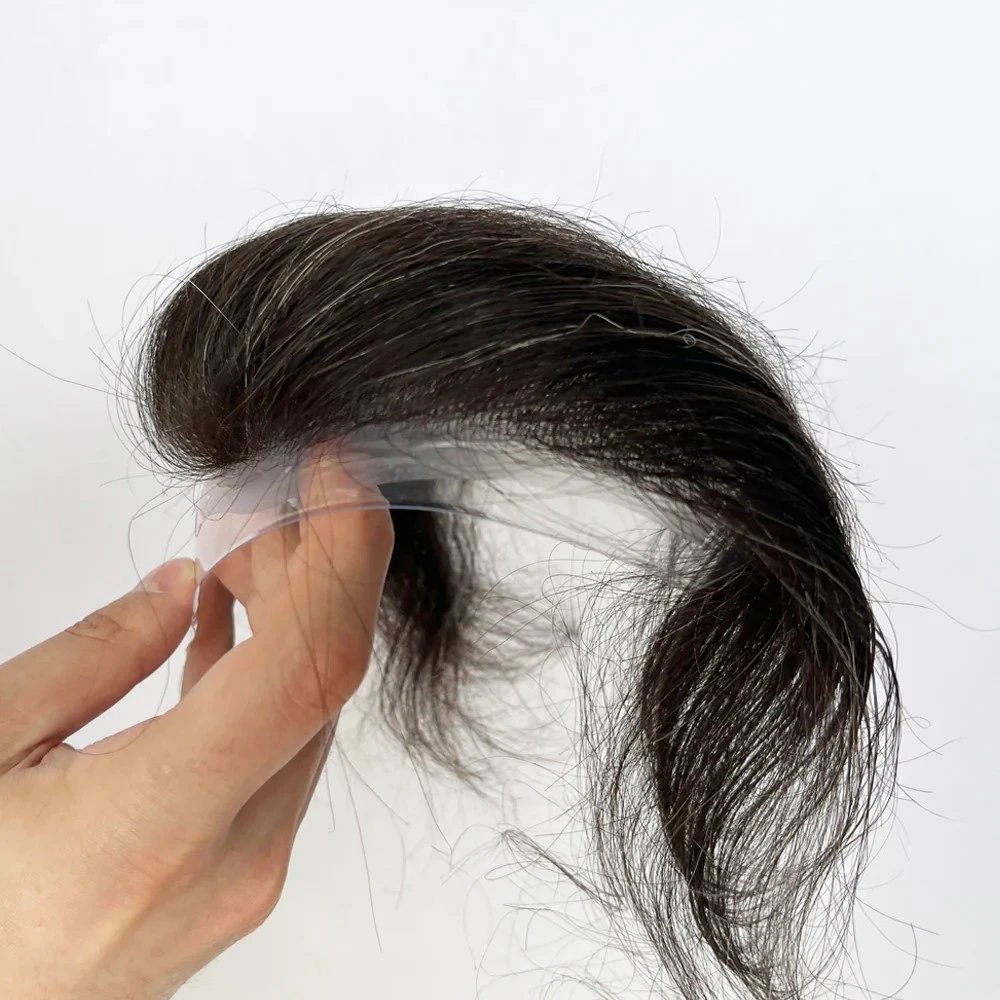 100% Human Hair Nature Color With 20% Grey Super Soft V-loop Thin Skin PU Base Hairpiece Topper