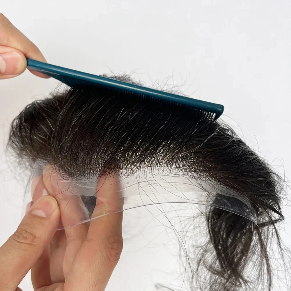 100% Human Hair Nature Color With 20% Grey Super Soft V-loop Thin Skin PU Base Hairpiece Topper