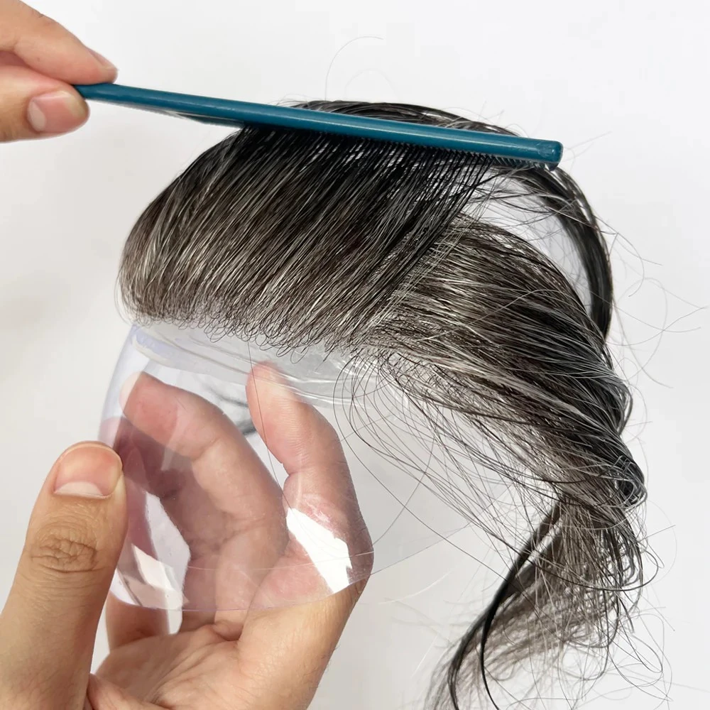 Nature Color With 50% Grey 100% Human Hair Super Soft V-loop Thin Skin PU Base Hairpiece Topper 