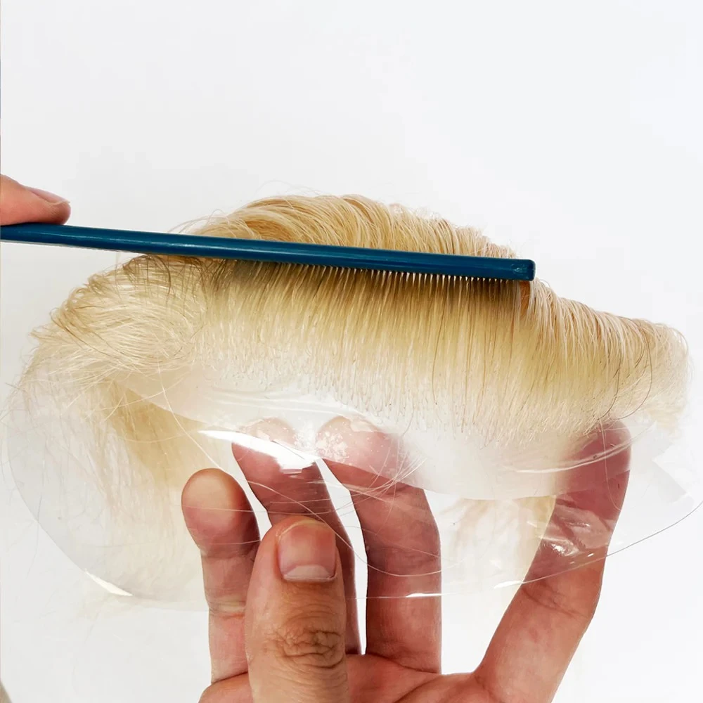 100% Human Hair Blonde Color Men Receding Hairline Forehead Toupee Super Soft V-loop Topper
