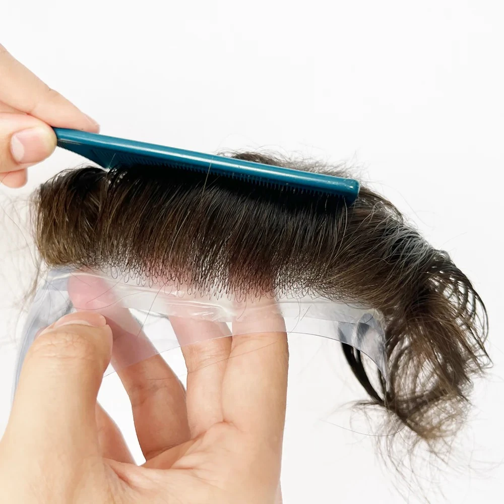 100% Human Hair Super Soft V-loop Dark Brown Color Thin Skin PU Base Hairpiece Topper 