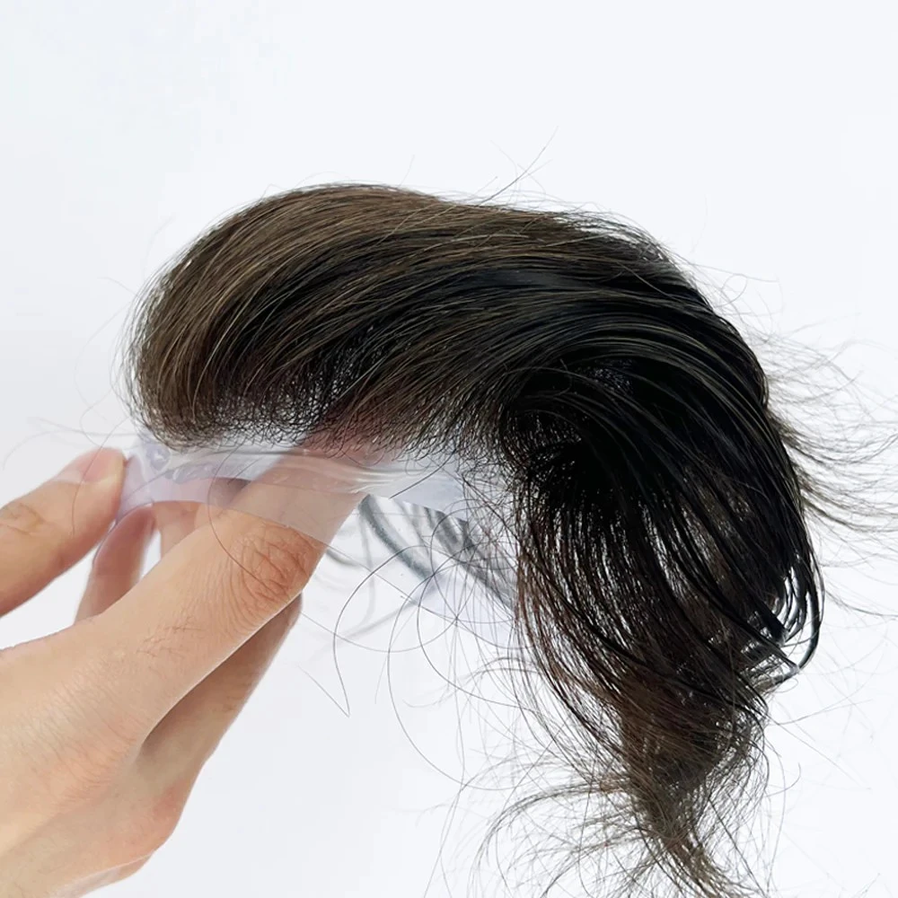 100% Human Hair Super Soft V-loop Dark Brown Color Thin Skin PU Base Hairpiece Topper 