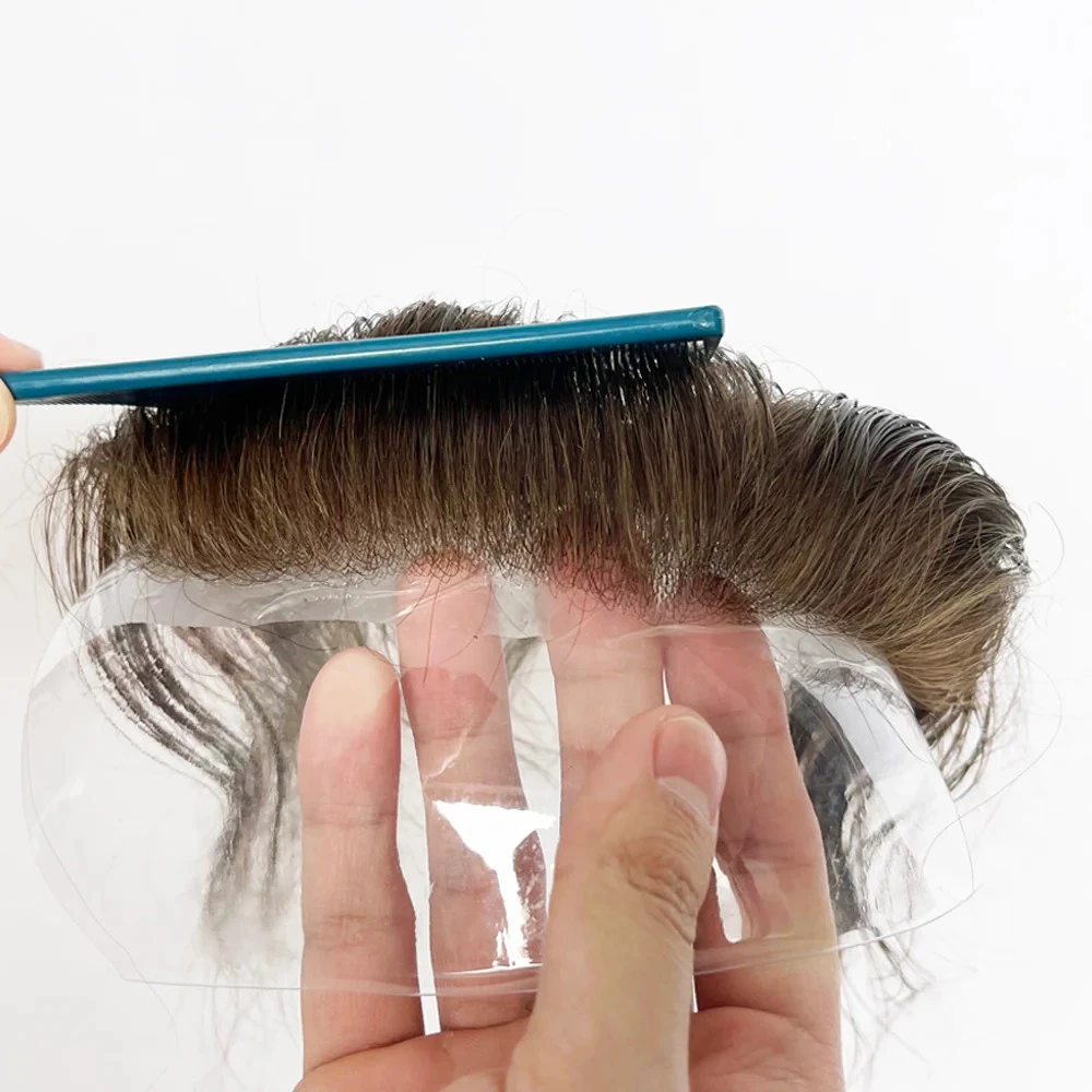 100% Human Hair Men Receding Hairline Forehead Toupee Brown #4 Color Super Soft V-loop Topper