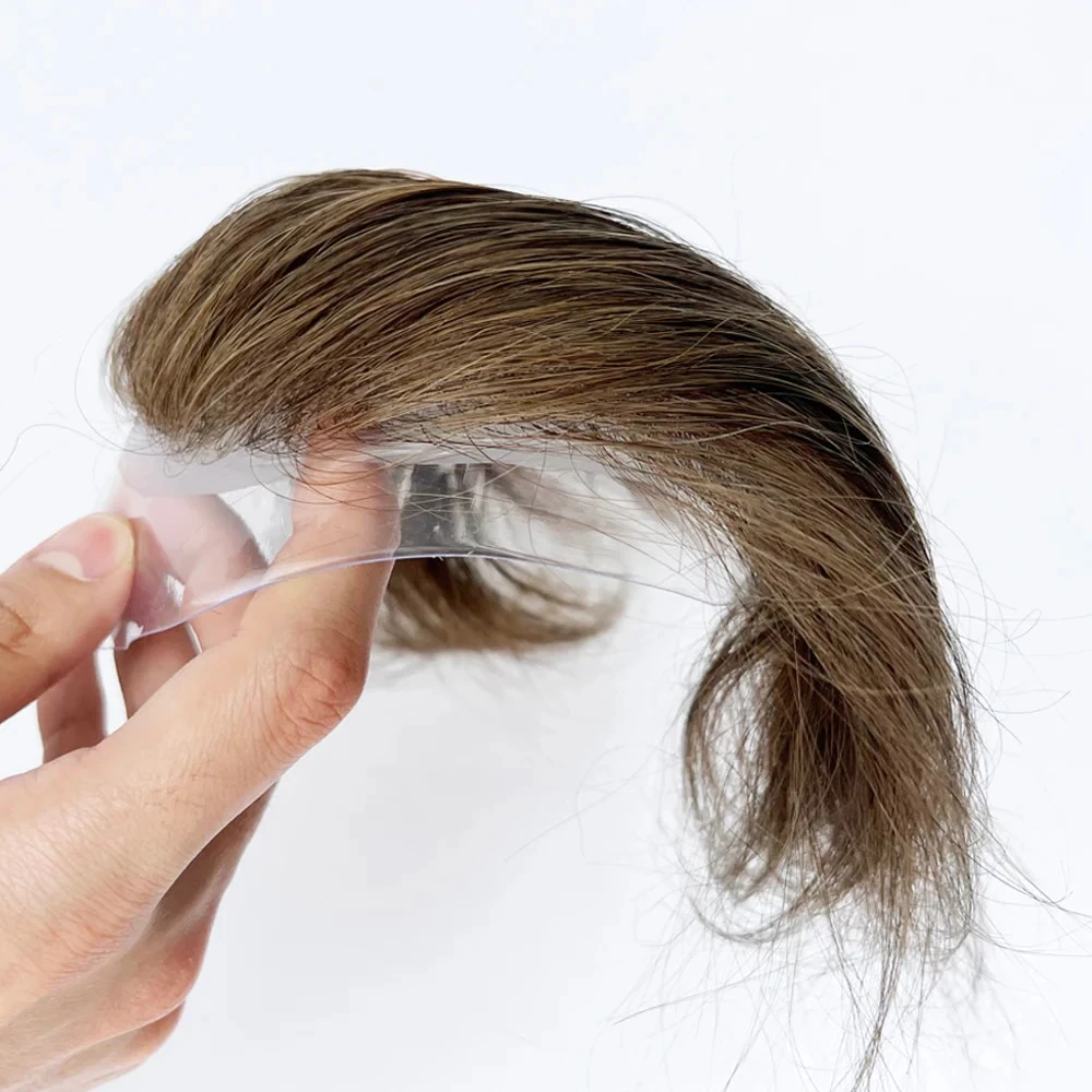 100% Human Hair Men Receding Hairline Forehead Toupee Light Brown Color Super Soft V-loop Topper