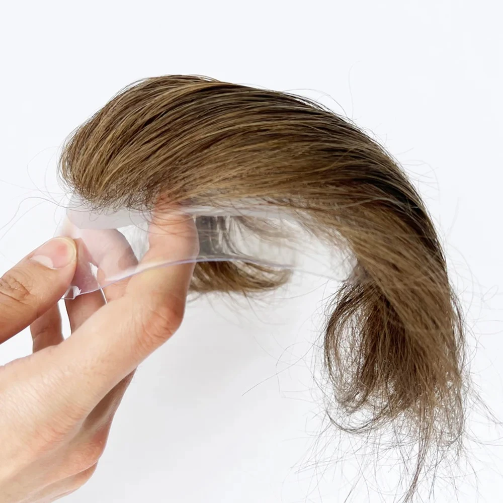 100% Human Hair Men Receding Hairline Forehead Toupee Light Brown Color Super Soft V-loop Topper