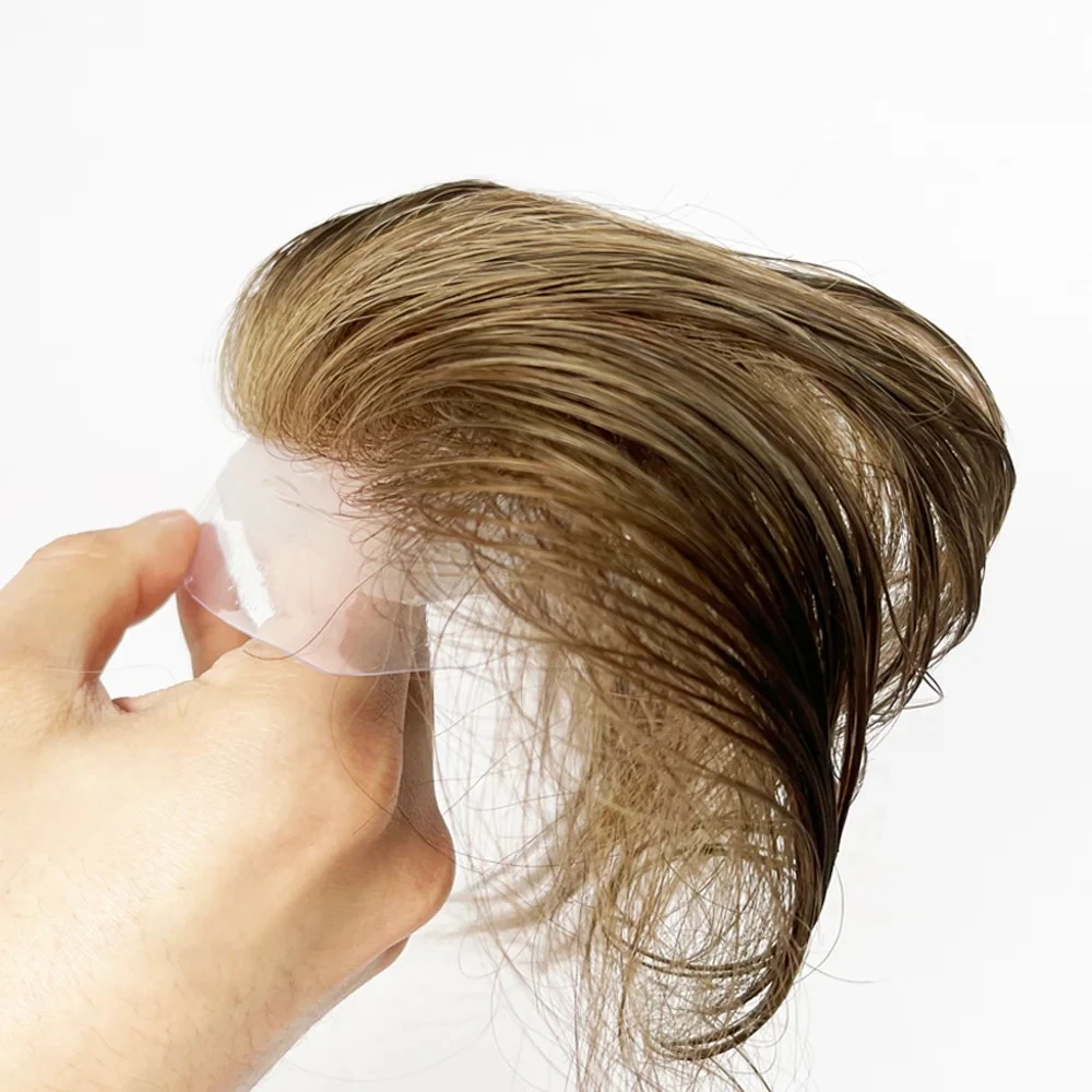 100% Human Hair Dark Blonde #7 Super Soft V-loop Men Receding Hairline Forehead Toupee Topper 