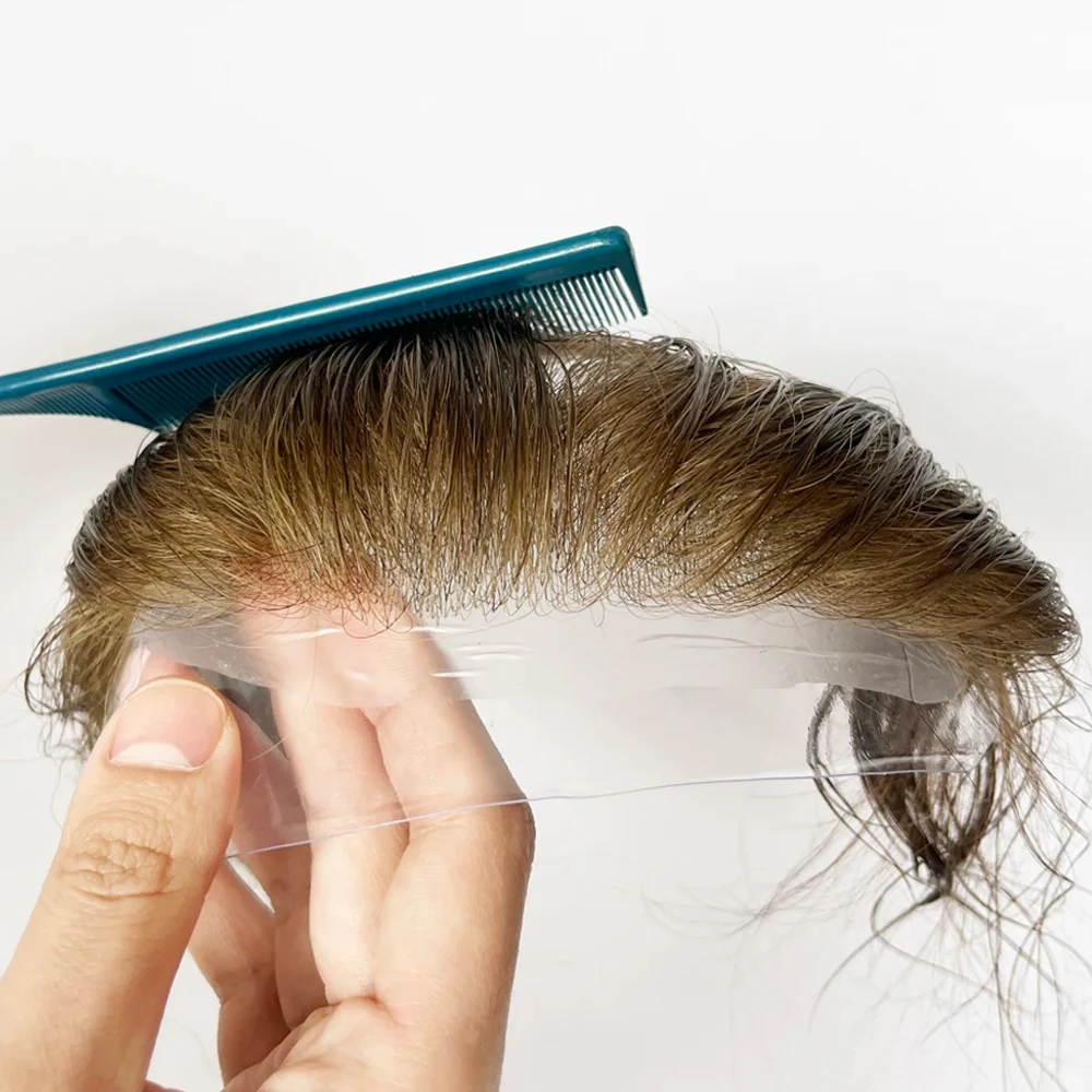 100% Human Hair Dark Blonde #7 Super Soft V-loop Men Receding Hairline Forehead Toupee Topper 