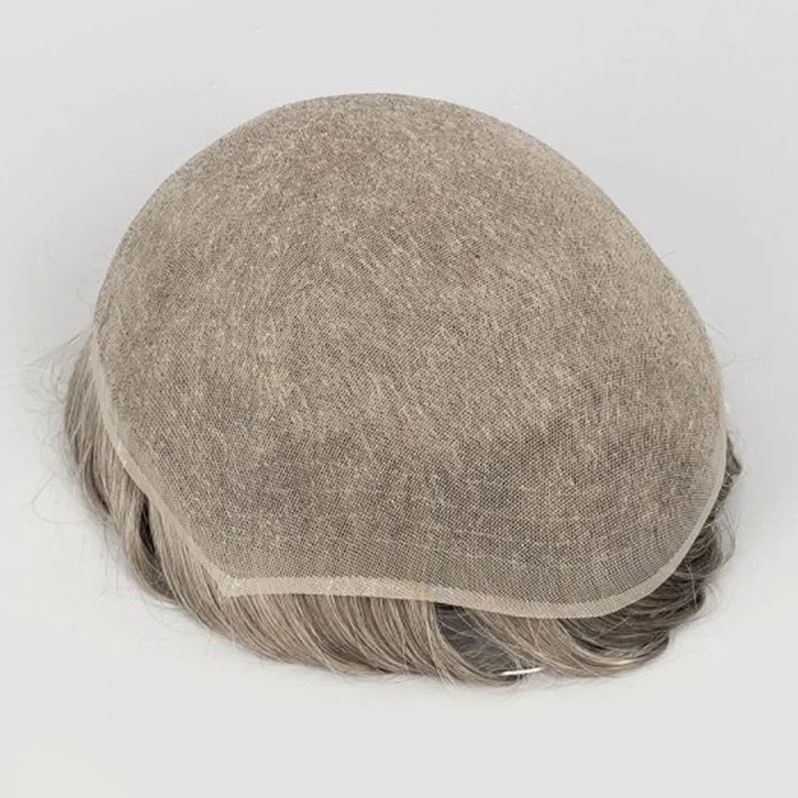 100% Human Hair Natural Color With 80% Grey #1B80 Full Lace Hair Systems For Men