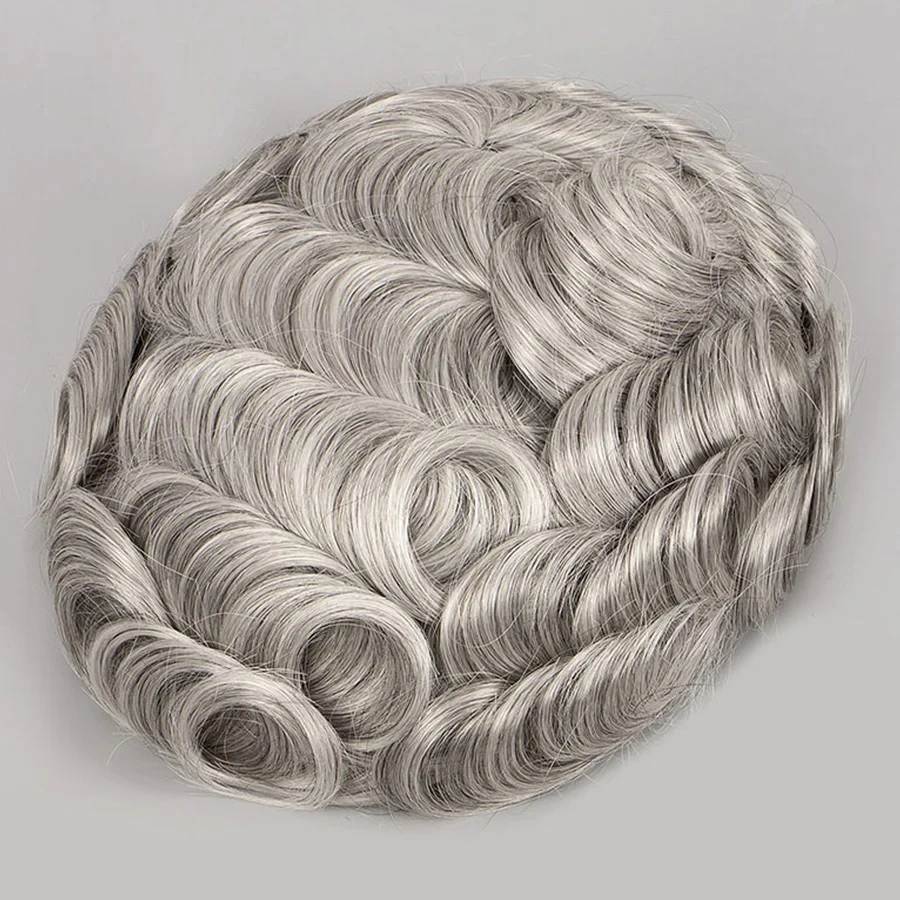 100% Human Hair Natural Color With 80% Grey #1B80 Full Lace Hair Systems For Men