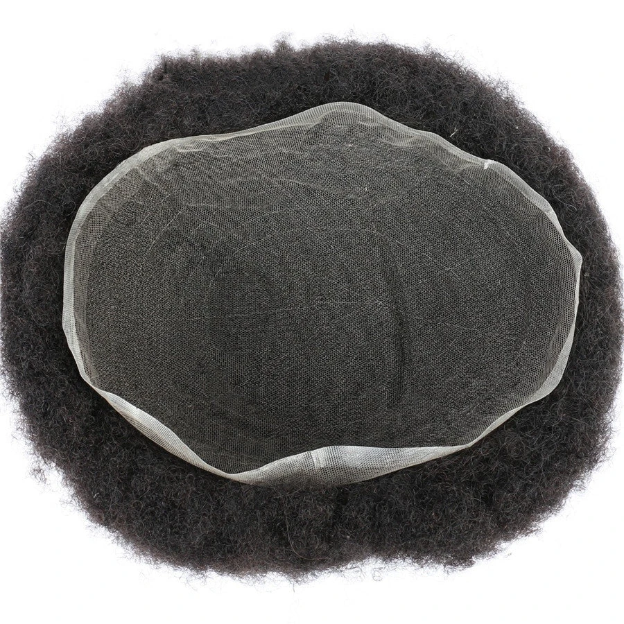 European Hair Full French Lace Afro Curl Natural Color Men Hair Replacement