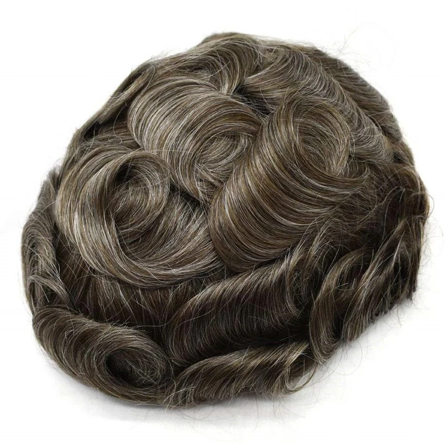 100% Human Hair European Hair Full Lace Color #4 Light Brown With 20% Grey Hair Systems