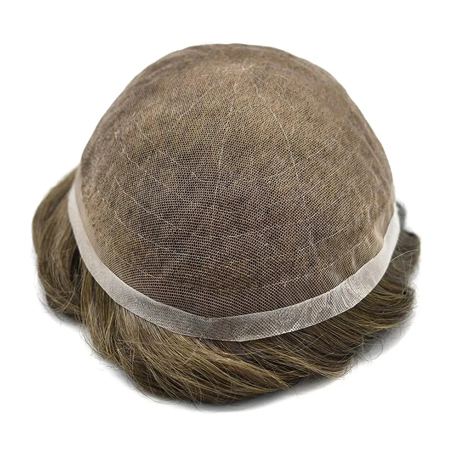 100% Human Hair European Hair Full Lace Color #4 Light Brown With 20% Grey Hair Systems