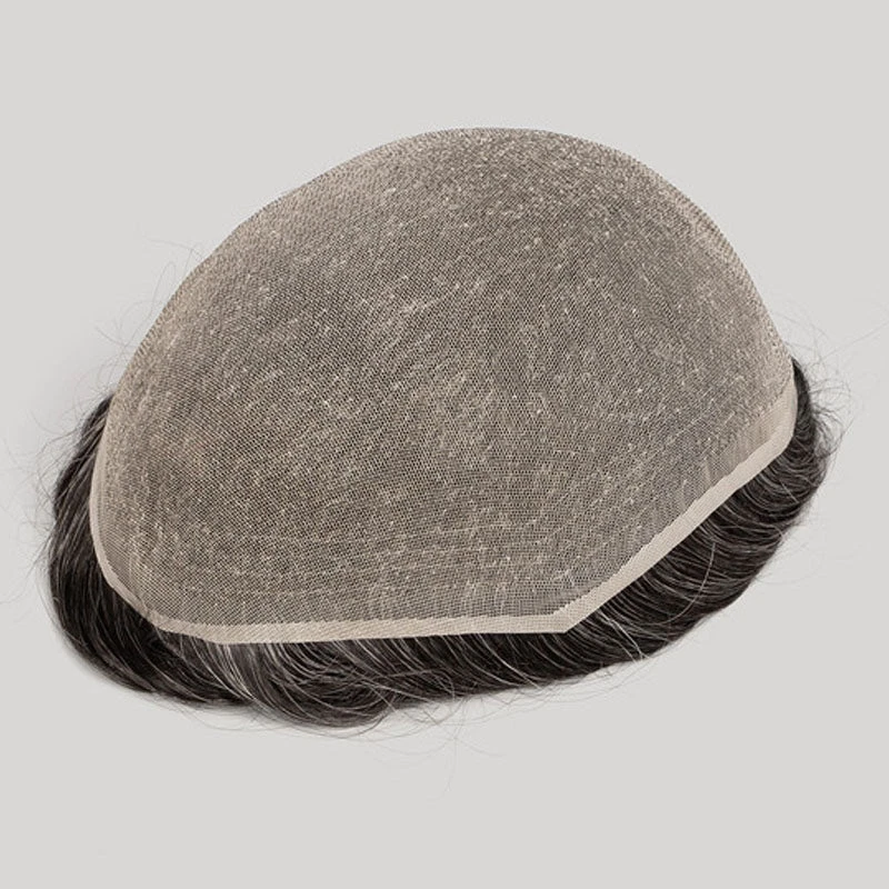 100% Human Hair Full Lace Toupee Natural Color With 30% Grey Hair System