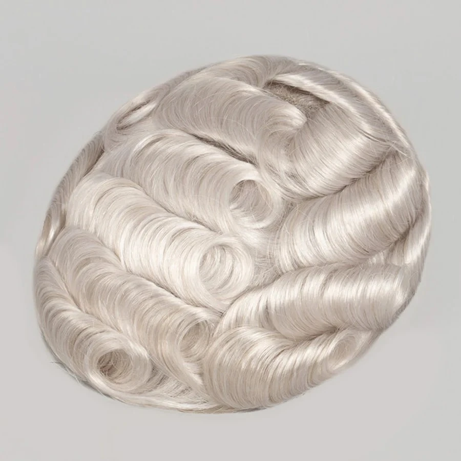 100% Human Hair Full French Lace Base White Color #60 Toupee For Men