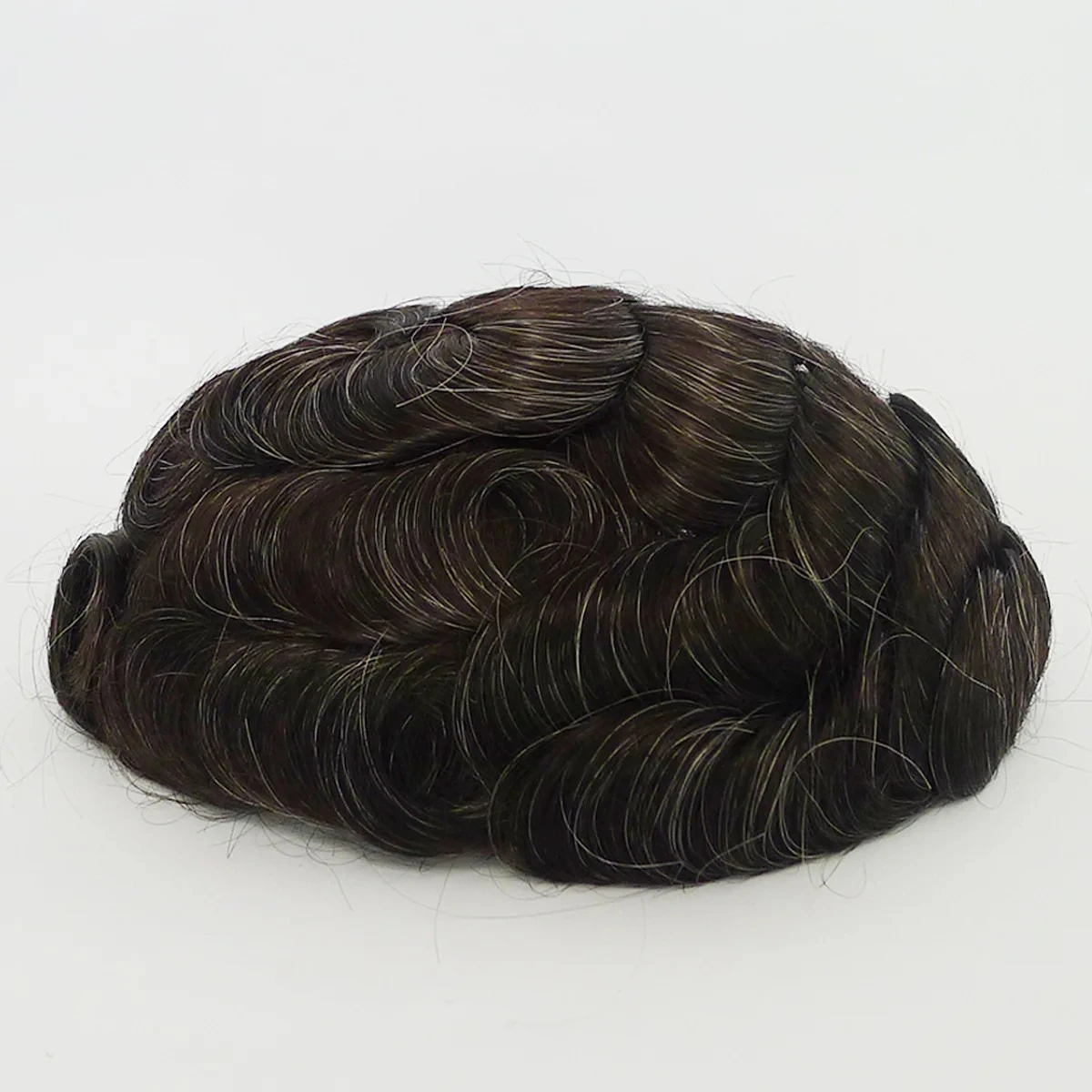 100% Human Hair Full Lace Toupee Natural Color With 20% Grey Hair System