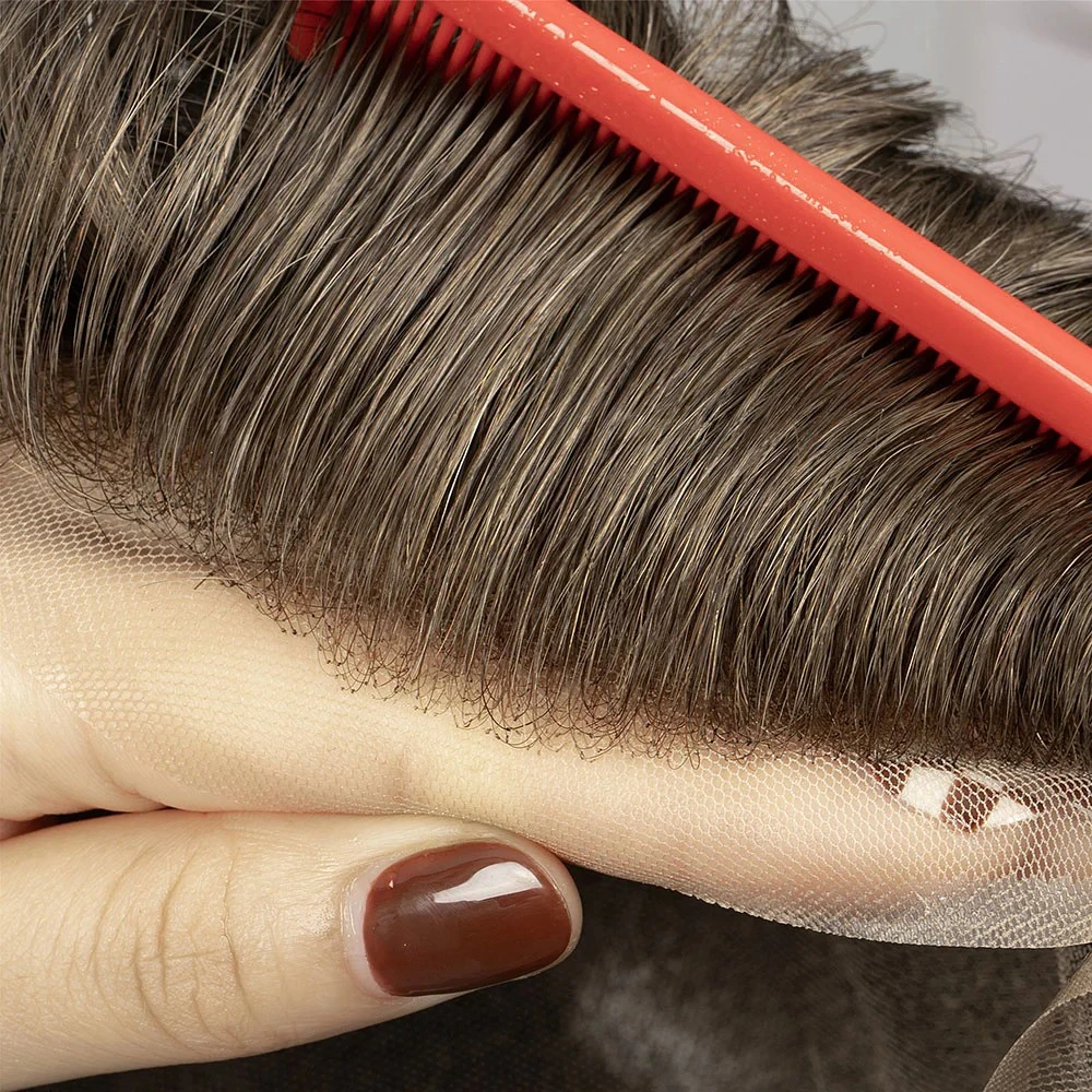 100% Human Hair Full Lace Toupee Mens Hair Systems #5 Brown color