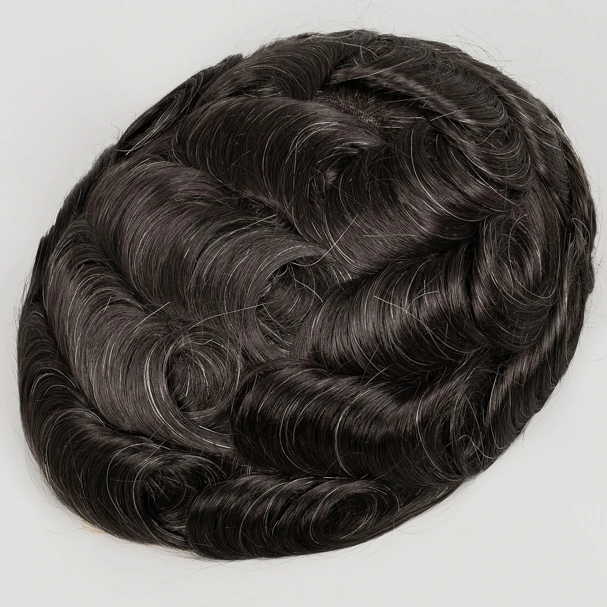 100% Human Hair Full Lace Toupee Natural Color With 10% Grey Hair System