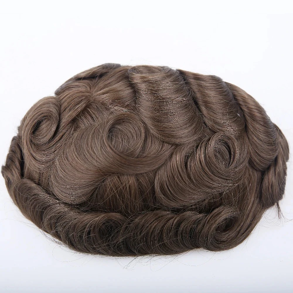 European Hair Clear PU Around French Lace Top Light Brown Wig For Men